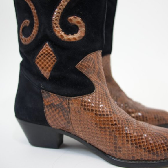 Vintage 80’s suede and snake cowboy boots - Picture 3 of 4